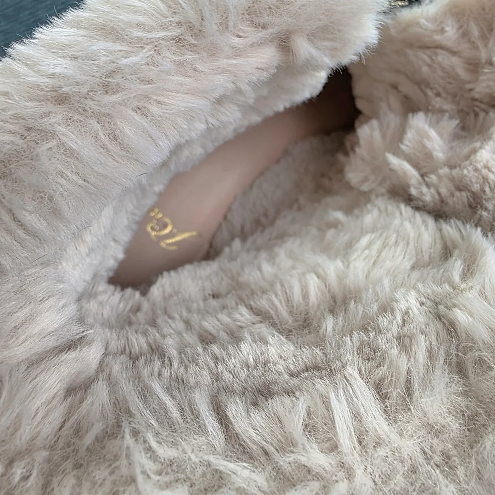 J Crew Gold Metallic Winter Shearling Boots, Wedge Crepe Sole,  Womens Sz 6